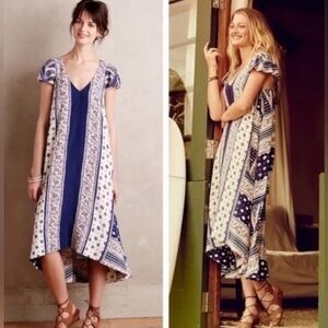 Maeve x Anthropologie Summertide Boho Flutter Sleeve High Low Dress XS Pink Blue